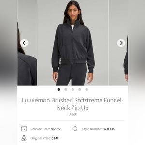 Lululemon brushed softstreme funnel neck zip up in black, size 6, like new